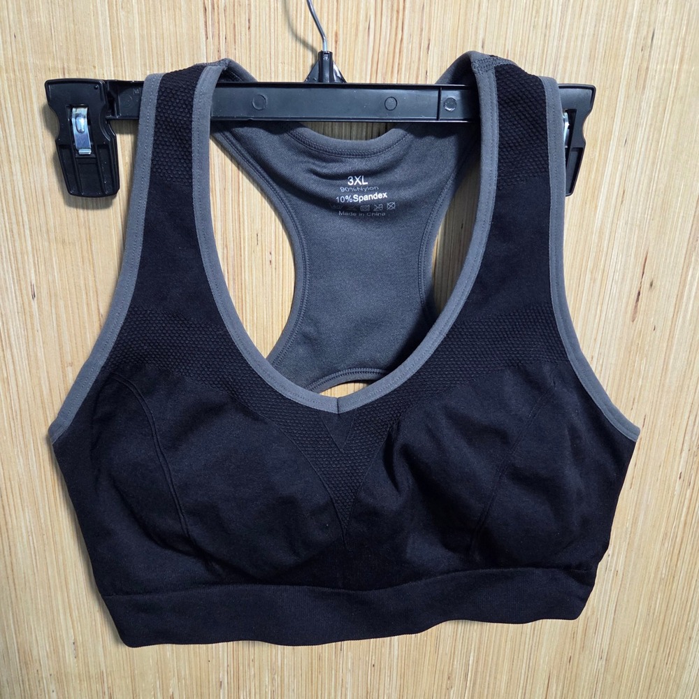 Womens Black Gray Racerback Mesh Panel Sports Bra 3XL Plus Size Athleisure